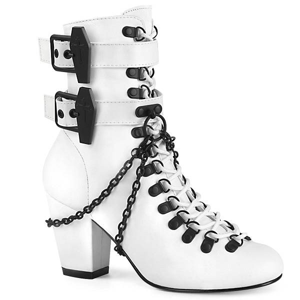 Demonia Women's Vivika-128 Ankle Boots - White Vegan Leather D4015-87US Clearance
